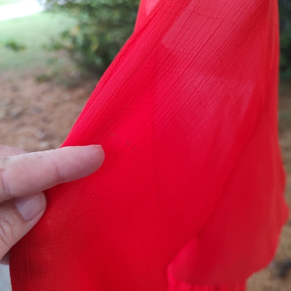 Maggie London Gauze Chiffon Smocked Waist Midi Dress Red Women's Size 8 - Picture 6 of 12